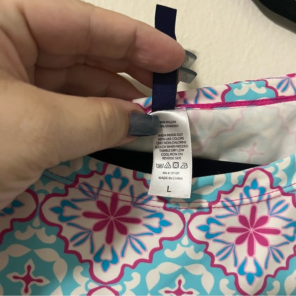 Size Large Floral Patterned Swim Dress Teal Pink modest coverup summer beach - Picture 5 of 7